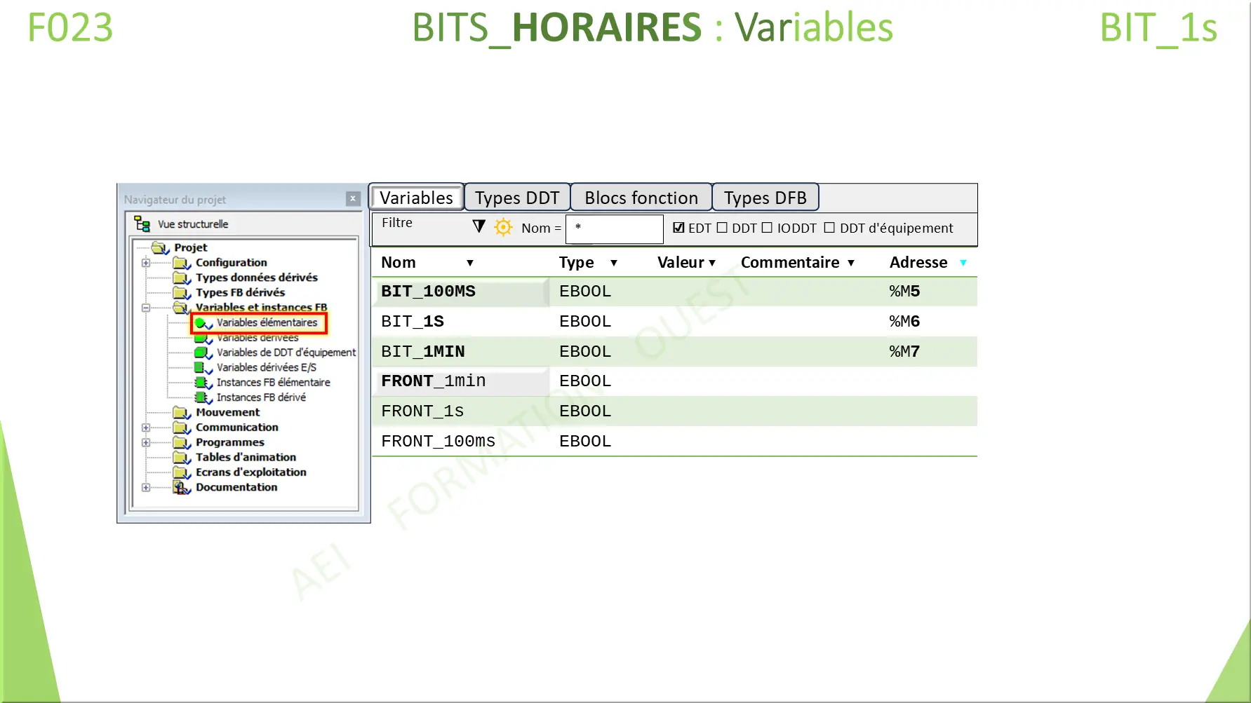 ST BITS_HORAIRES : Variables
